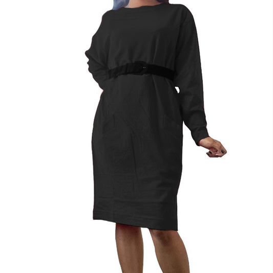 Women's Cozy Black Knit Dress With Pockets