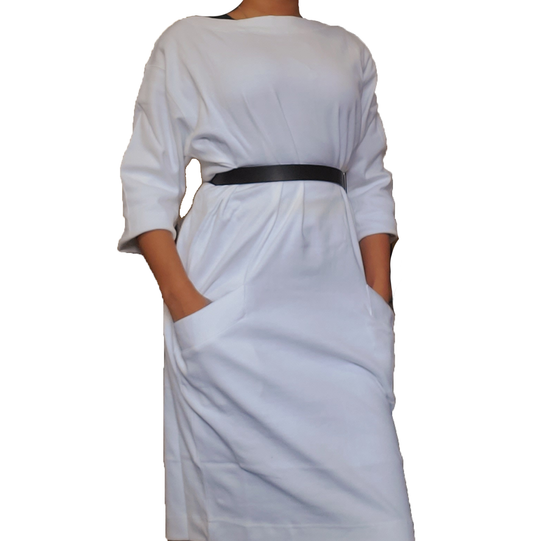 Women's Cozy White Knit Dress With Pockets